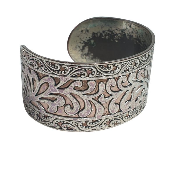 Women Cuff Bracelet Silver Tone Plated Metal With Costume Jewelry Adjustable - Picture 4 of 5